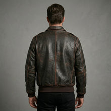 Load image into Gallery viewer, Men’s Brown A2 Aviator Leather Bomber Jacket – Military Pilot Flight Coat
