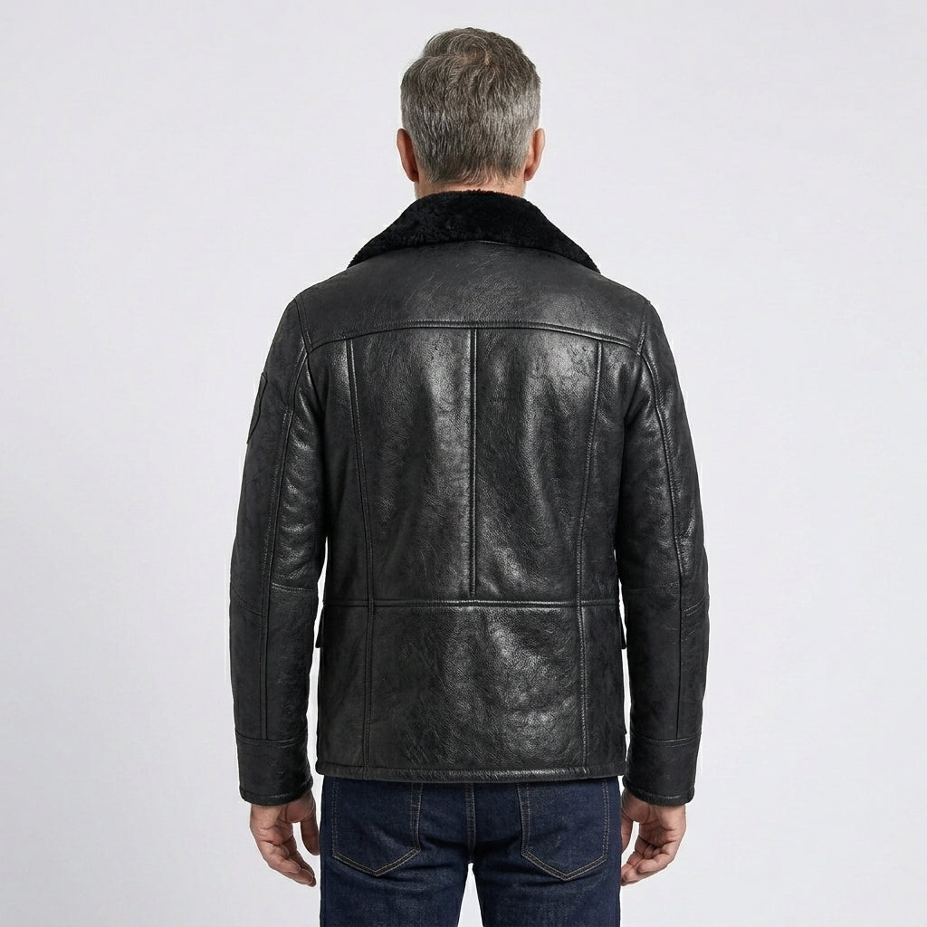 Men’s Black B3 Shearling Bomber Jacket – Premium Sheepskin Aviator Coat