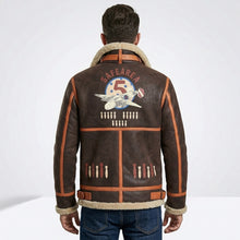 Laden Sie das Bild in den Galerie-Viewer, Men’s Brown B-3 Aviator Sheepskin Shearling Bomber Jacket – Premium Flight Coat
