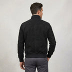Men’s Black Suede Leather Bomber Jacket – Premium Classic Casual Aviator Coat