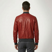 Load image into Gallery viewer, Men’s Red Lambskin Leather Bomber Jacket – Premium Fashion Casual Coat
