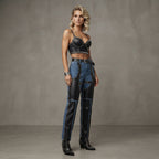 Women Black and Zinc  Leather Chaps