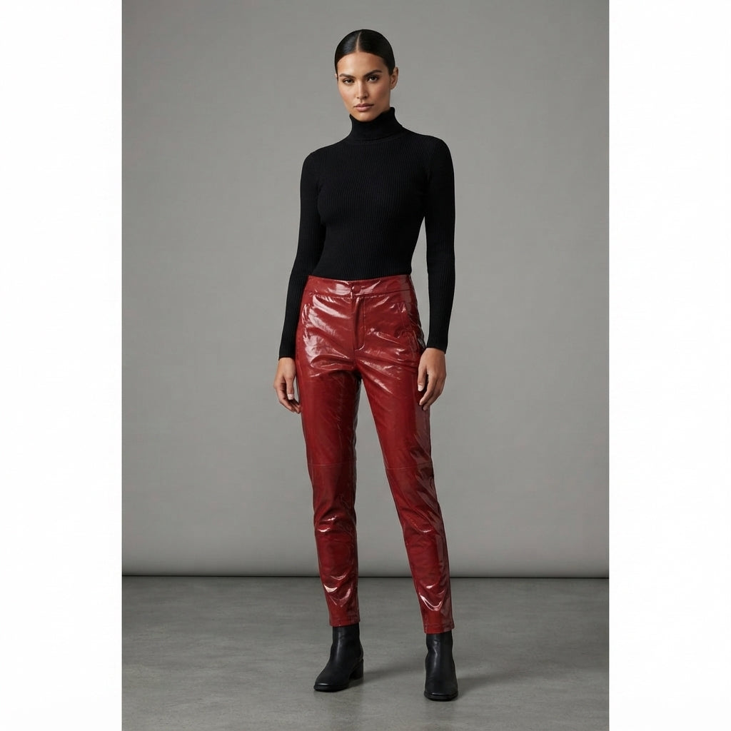 Women's Bargundy   Leather Capri