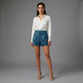 Women's  Faux Blue Leather Shorts