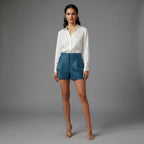 Women's  Faux Blue Leather Shorts