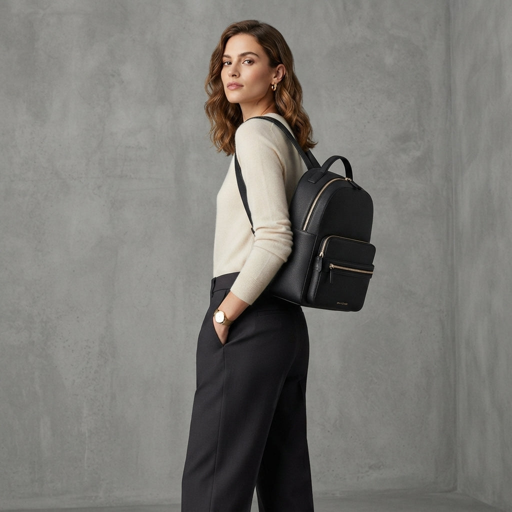 Women's Stylish Black Leather Backpack