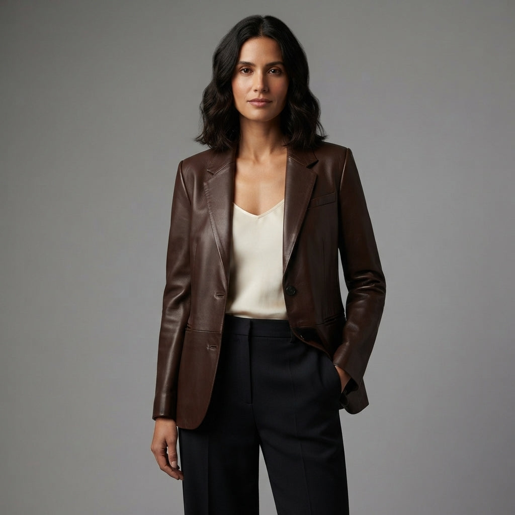 Women's dark Brown  Leather Blazer