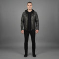 Men's Black Leather Hooded Jacket