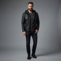 Men's Detachable Hoodie Black Biker Leather Jacket