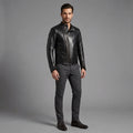 Black Plain Leather Jacket for Men