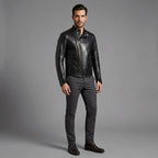 Black Plain Leather Jacket for Men