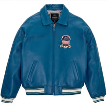 Load image into Gallery viewer, Avirex Military Blue Bomber Leather Jacket
