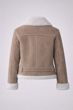 Women's Beige Suede Shearling Biker Jacket
