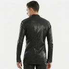 Men’s Slim Fit Black Leather Shirt – Premium Leather Shirt Jacket