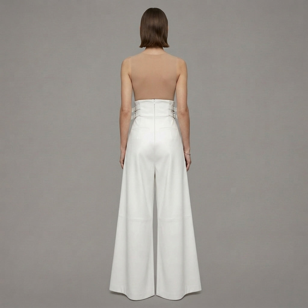Women's White Leather Pant