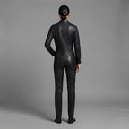 Women's Pure  Black Leather Jumpsuit