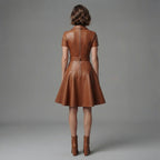 Buy Women's Brown Half Sleeves Leather Dress
