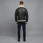 Men's Black Aviator Shearling Leather Jacket