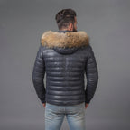 Men's Grey & Skin Down Leather Jacket