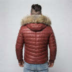 Men's Red & Skin Down Leather Jacket