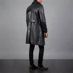 Men's Black Leather Duster Coat