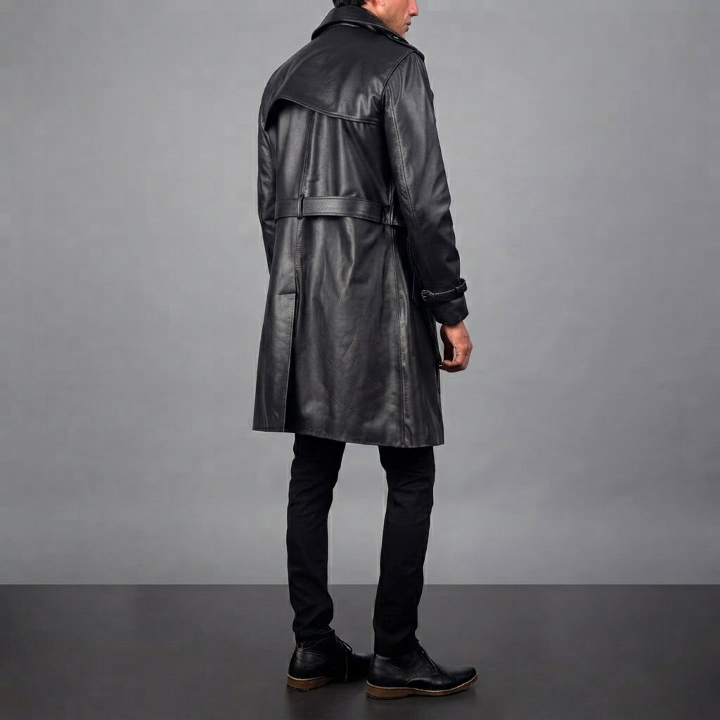 Men's Black Leather Duster Coat