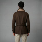 Men's Brown Leather Peacoat