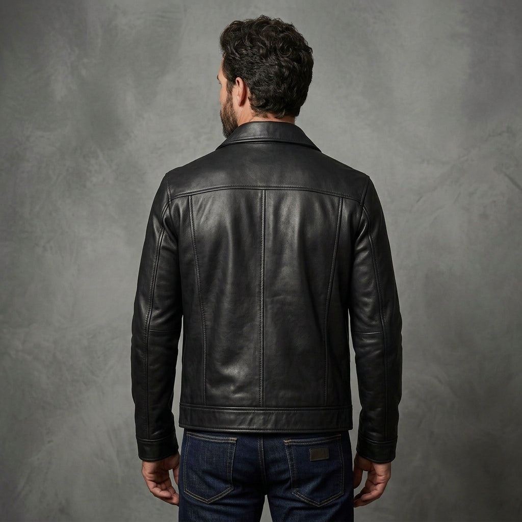 Men's Casual Black  Leather Jacket
