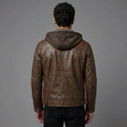 Hooded Brown Leather Jacket
