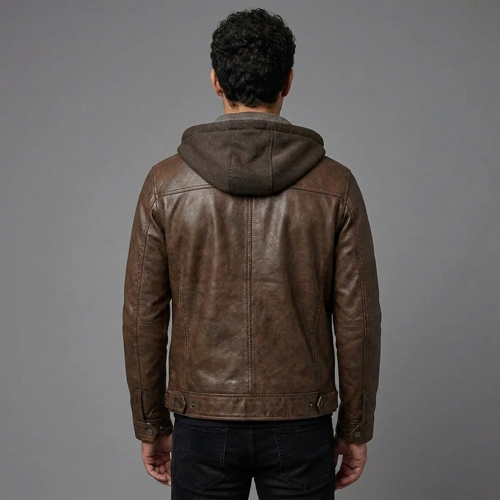 Hooded Brown Leather Jacket