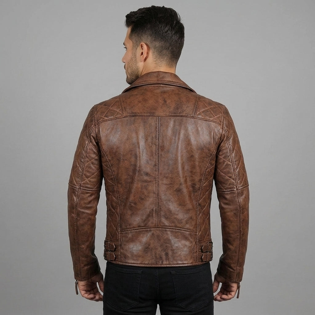 Brown Brando Vintage Biker Leather Jacket For Men