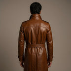 Men's Shinny Brown Leather Trench Coat