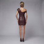 Buy Women's Burgundy Short  Sleeveless Leather Dress