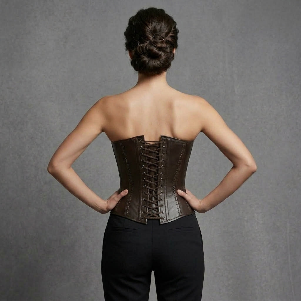 Women's Chocolate Brown Leather Corset