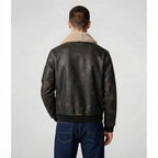 Men's Black Leather  Jacket with Skin fur Collar