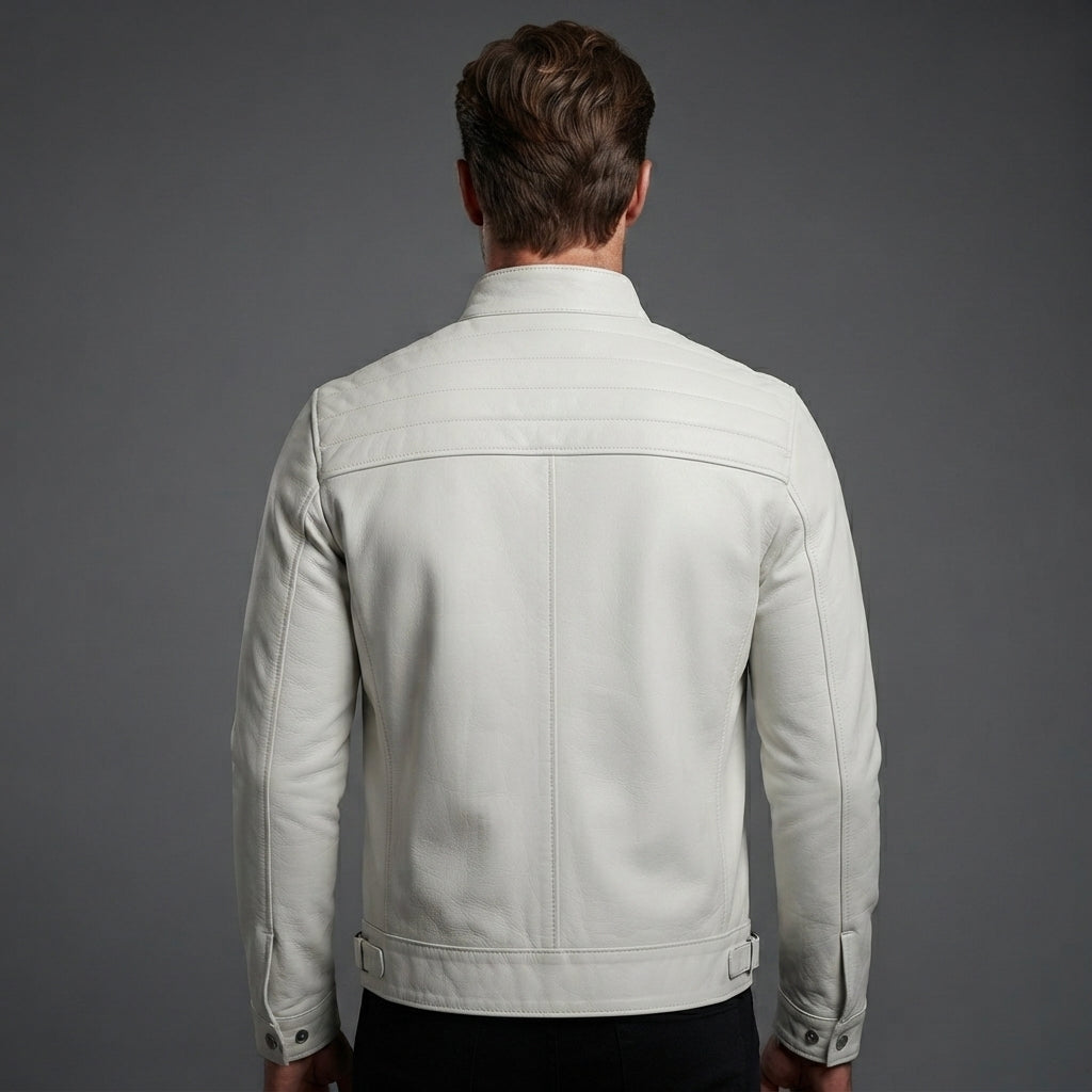 Men's White Cafe Racer Jacket