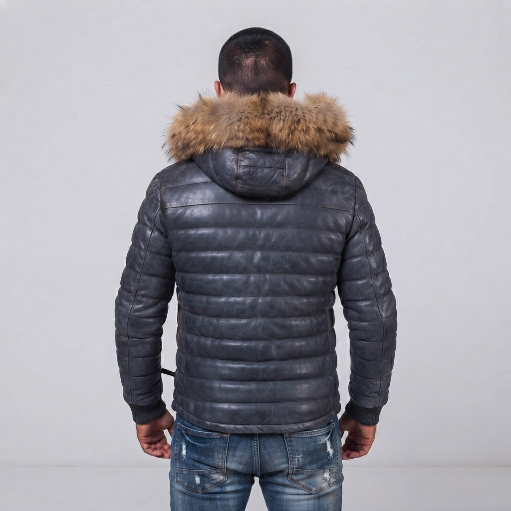 Goose Down Leather Bomber for Men