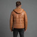 Men's Orange Down Leather Jacket
