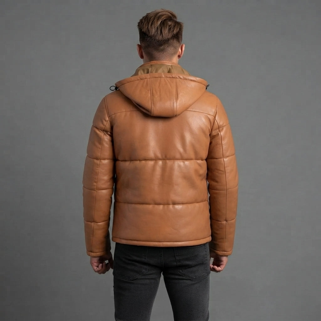 Men's Orange Down Leather Jacket
