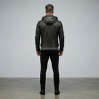 Men's Brown Leather Hooded Jacket