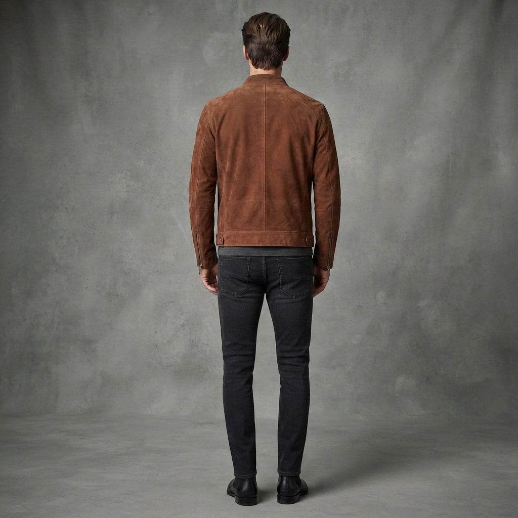 Men's Brown Suede Cafe Racer Jacket