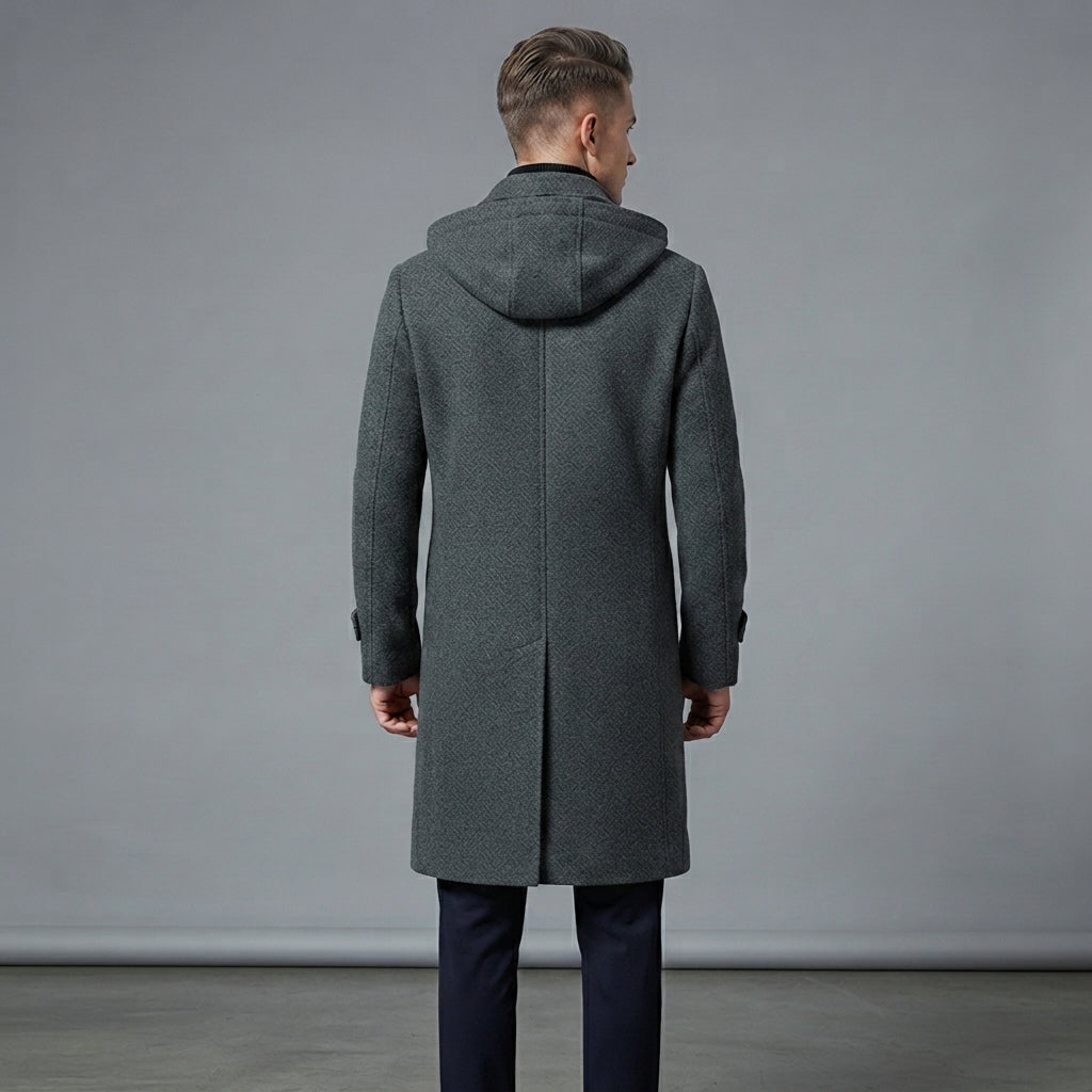 Men's Grey Leather Peacoat