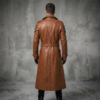 Men's Brown Leather Trench Coat