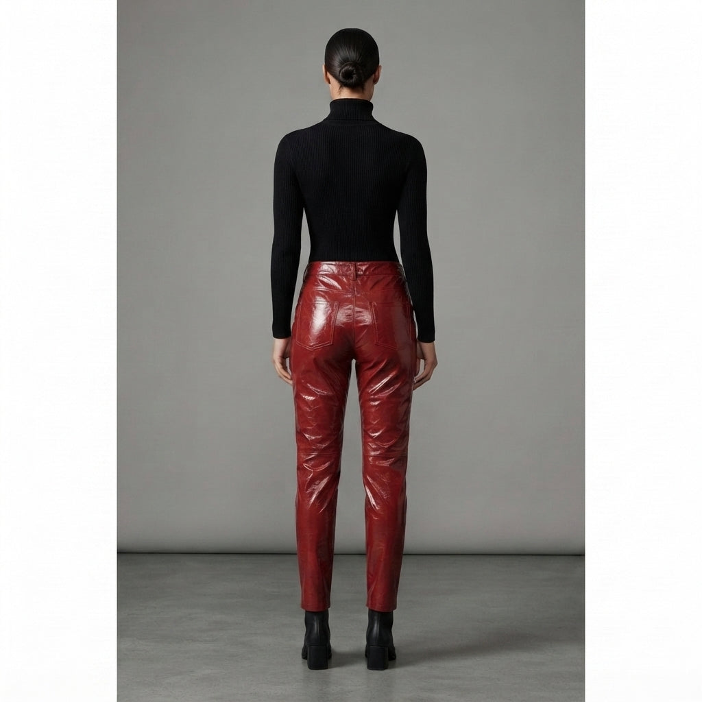 Women's Bargundy   Leather Capri