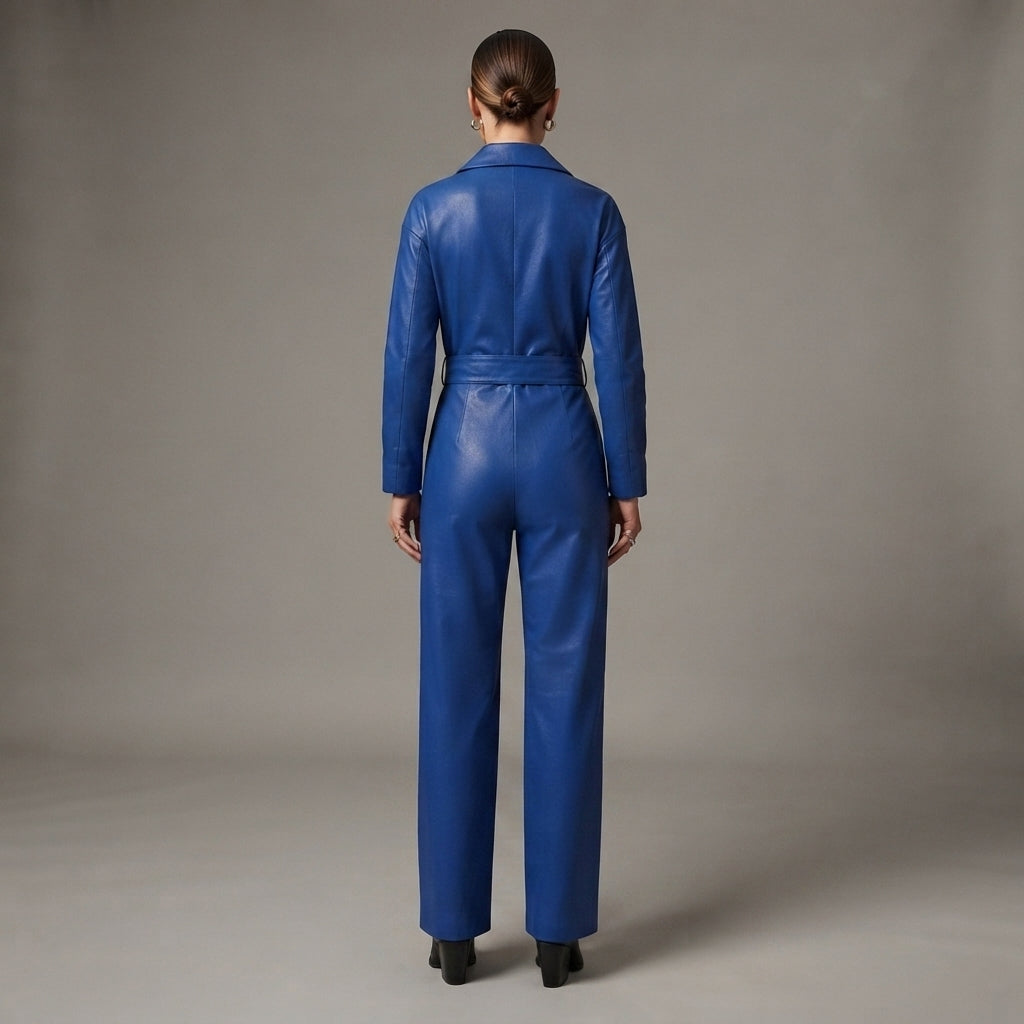Women's Blue Leather Jumpsuit