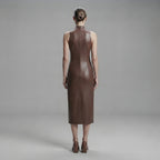 Buy Women's Brown  Sleeveless Leather Dress