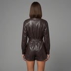Women's Short Faux Brown Leather Romper