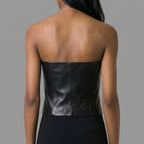 Women's Black V Neck Leather Corset