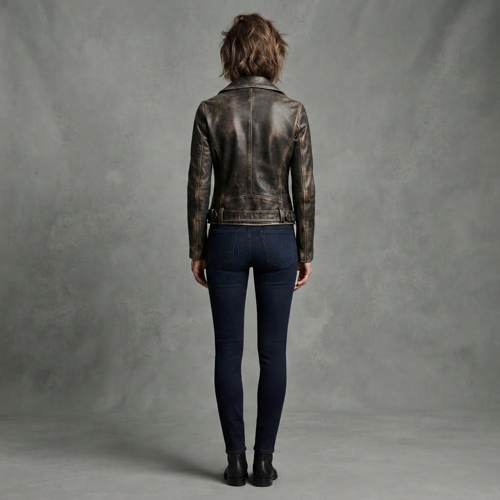 Buy Women's Dark Brown Rub-off Cafe Racer Leather Jacket
