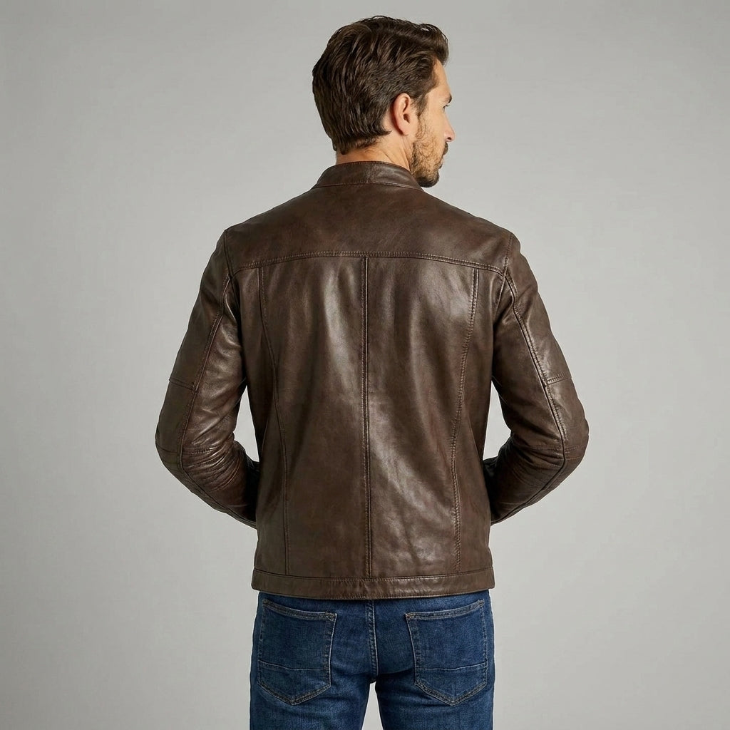 Buy Men's Slim Fit Brown Leather Jacket